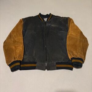 Pelle Cuir Mens Vintage Suede Bomber Jacket Navy Tan Two Tone Varsity Large